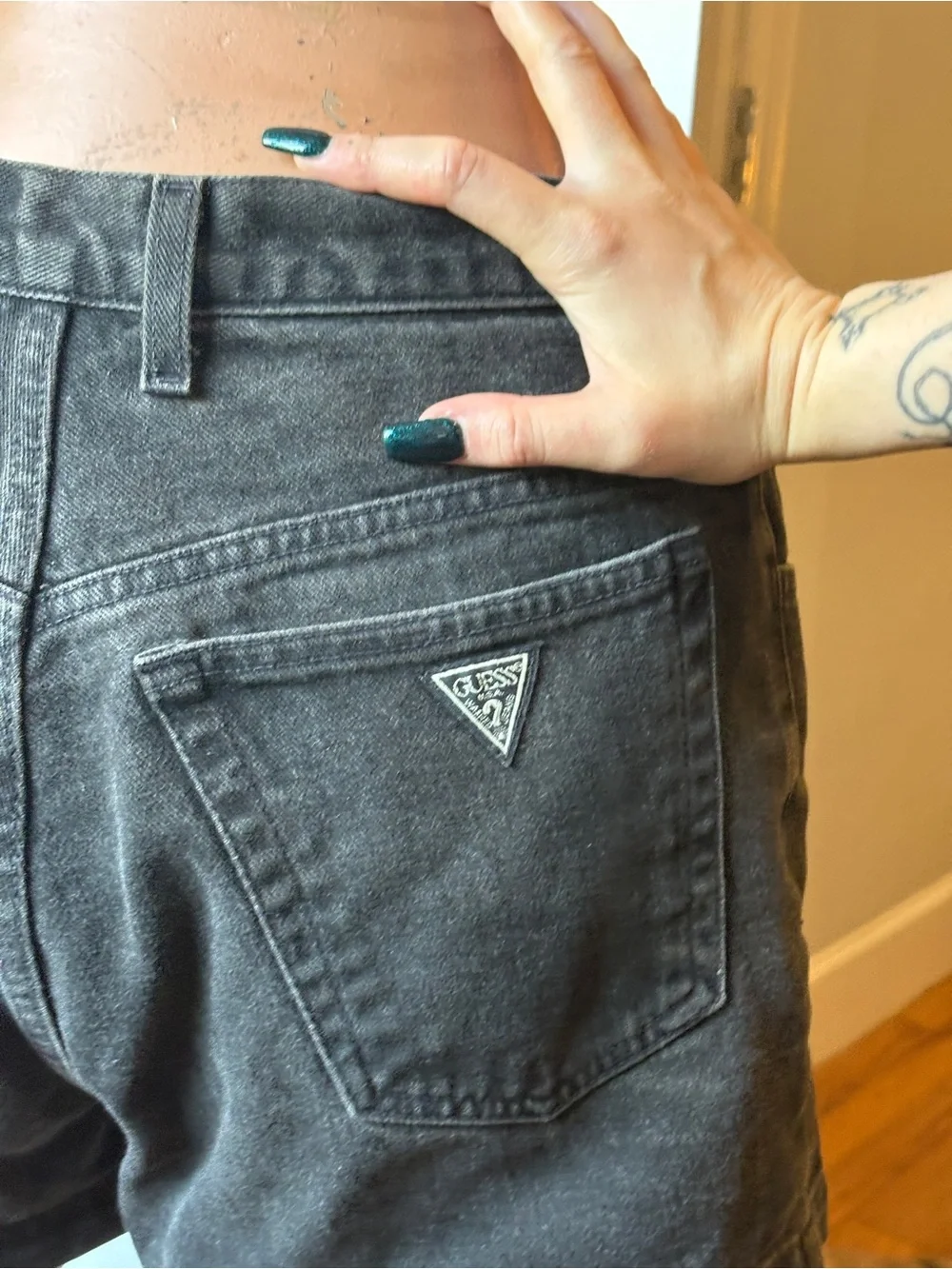Vintage Black Wash Denim Shorts by Guess